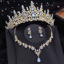 Ensembles de bijoux de mariage, couronne de mariée pour femmes, ensemble de diadèmes de fleurs de princesse, collier, boucles d'oreilles, accessoires de Costume de mariée de bal 231116