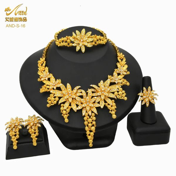 Ensembles de bijoux de mariage nuptiale Dubai plaqué or ensemble pour femmes indien collier africain boucles d'oreilles bague bracelet nigérian en gros 231219