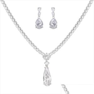 Bruiloft Sieraden Sets Bruid Sier-Plated Jurk Banket Kristallen Ketting Oorbel Vrouwen Gift Drop Levering Dhyd9