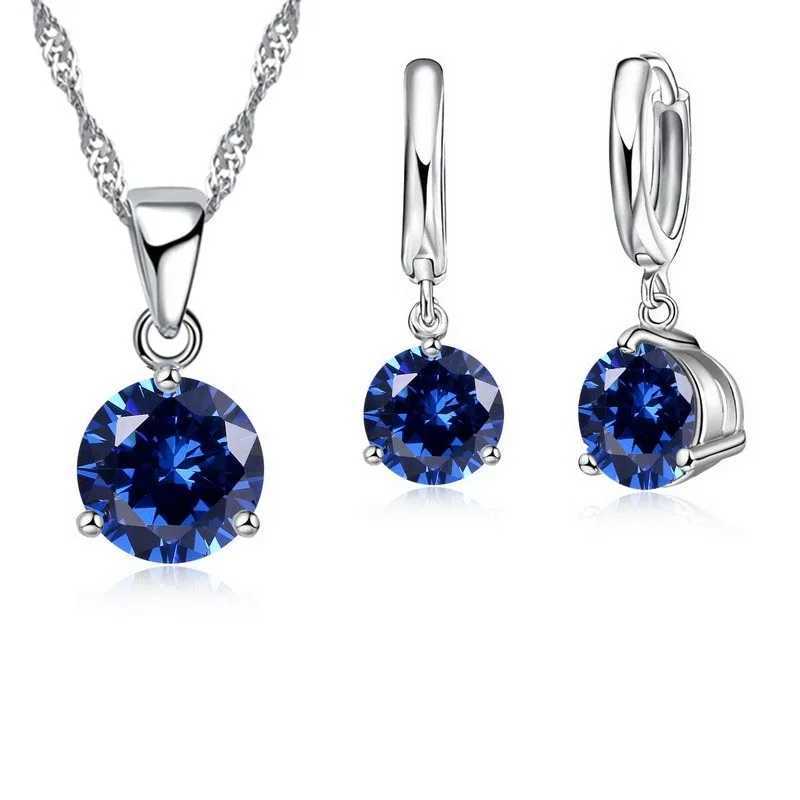 Wedding Jewelry Sets Candy colored wedding elegant jewelry set 925 sterling silver crystal pendant necklace earrings
