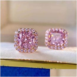 Bruiloft sieraden sets choucong merk luxe 925 sterling sier gouden vul prinses gesneden roze topaz cz diamant edelstenen feest vrouwen ring dhoxw