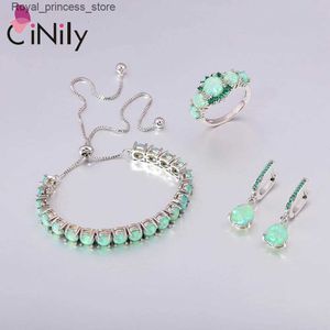 Ensembles de bijoux de mariage CiNily mode vert opale ensemble de bijoux femmes argent plaqué et compte-gouttes boucles d'oreilles et anneaux Zircon Style bohème Q240316