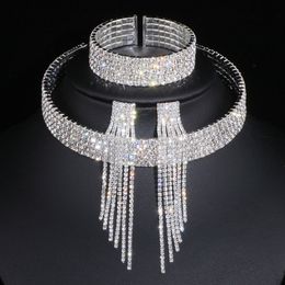 Ensembles de bijoux de mariage classique élégant gland cristal mariée collier africain boucles d'oreilles Bracelet WX081 230909