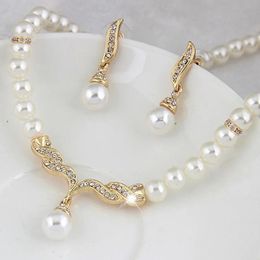 Bruiloft Sieraden Sets Creatieve Goud Kleur Ketting 1 Paar Oorbellen Bruids Parel Set Voor Vrouwen Dame Vrouwelijke 231012