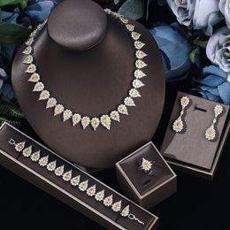 Bruiloft sieraden sets kubieke zirkonia luxe vierdelige grote sieraden set geschikt voor vrouwelijke bruiloftaccessoires in Dubai Saoedi -Arabië 230313