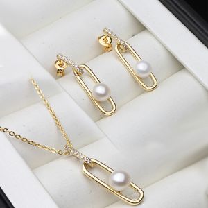 Conjuntos de joyería de boda, bonito collar de perlas de plata de ley 925, conjunto de pendientes para mujer, nupcial, blanco, rosa, púrpura, regalo de aniversario 230729