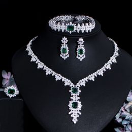 Ensembles de bijoux de mariage CWWZircons 4 pièces vert zircon cubique africain grand luxe femmes pour mariées fête Costume accessoires T593 230313