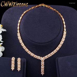 Ensembles de bijoux de mariage CWWZircons élégant Dubai 585 bijoux couleur or zircon cubique femmes robe de soirée collier pour les mariées T404