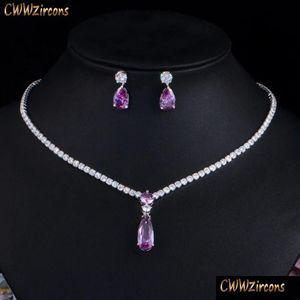 Ensembles de bijoux de mariage cwwzircons supérieur rouge violet cubic zirconi drop drop fashion women fiançailles set pour la demoiselle d'honneur cadeau t525 dh4rf