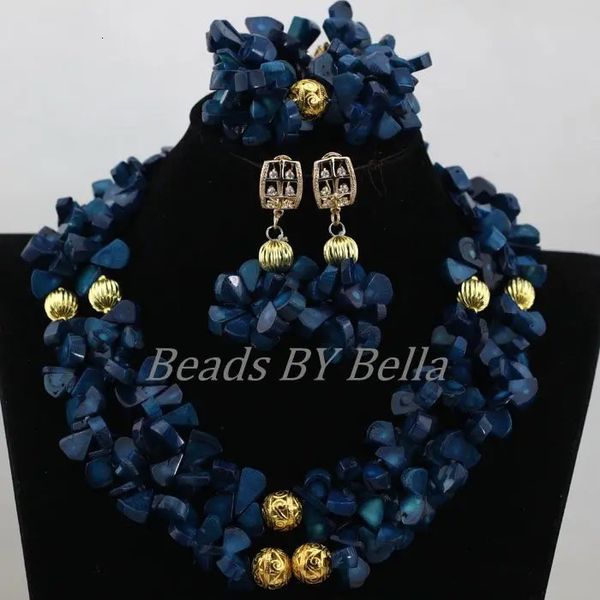 Ensembles de bijoux de mariage, collier de perles de corail bleu marine, Costume de mode, mariée nigériane, ABK670 231012