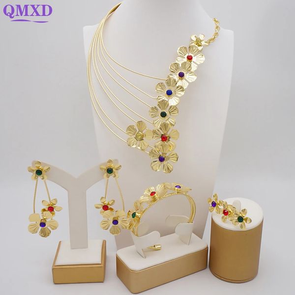 Parures de bijoux de mariage Dubai couleur or fleur ensembles de bijoux pour femmes Costume inde ensemble de bijoux perles africaines ensembles de bijoux cadeau de mariage 231208