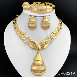 Wedding Jewelry Sets Dubai Gold Color Jewelry Sets For Women Ring Link Large Pendant Necklac Earrings Set Beautiful Wedding Party Gift 230313
