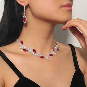 Ensembles de bijoux de mariage élégant collier géométrique boucle d'oreille rose rouge bleu vert cristal pour la mariée 231208