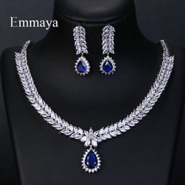 Parure de bijoux de mariage Emmaya luxe AAA cubique Zircon 4 couleurs goutte d'eau boucles d'oreilles de mariage collier pour femmes ensembles de bijoux de mariée accessoires de fête 230906