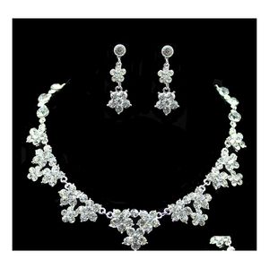 Bruiloft sieraden sets verloving bruid strass earring en ketting eenvoudige glanzende jurkaccessoires in bk drop levering ottg7