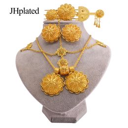 Bruiloft sieraden sets Ethiopian Gold Ploated sieraden sets oorbellen haarspeld ketting armband ringen Afrikaanse bruiloft geschenken sieraden set voor vrouwen 230313