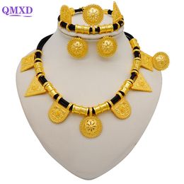 Bruiloft sieraden sets Ethiopische touwketenset voor vrouwen etnische stijl hang ketting bracelet oorrel ring bruiloft sieraden sets 230313