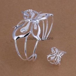 Conjuntos de joyas de boda Factory Direct femenino Exquisito encanto A Wedding Stone Butterfly Bracelet Ring Fashion 925 Setling Silver Jewelry Set S260 H240504