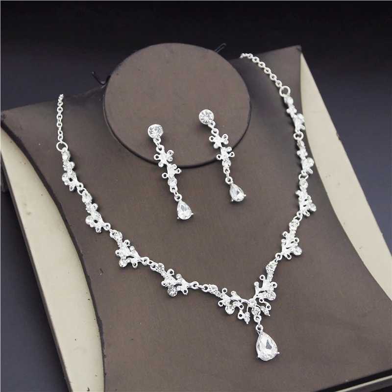 Wedding Jewelry Sets Fashion Bride Set Womens Earring Necklace Water Diamond Crystal
