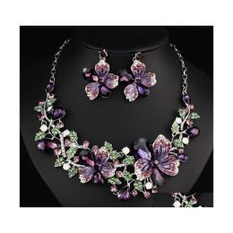 Bruiloft sieraden sets modekleur kristal strass ketting oorbellen ingesteld voor dames dubai bruids 2235 t2 drop levering dhcyq