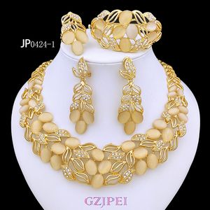 Wedding Jewelry Sets Fashion Gold Plated Opal Jewelry Sets For Woman Necklace Set Earrings Charm Bracelet Bridal Wedding Jewelry 230310