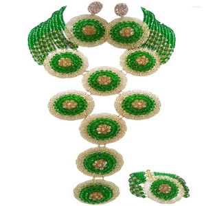 Bruiloft sieraden sets mode groen en champagne goud ab kostuum set African kralen ketting armband oorringen voor vrouwen 9phk07