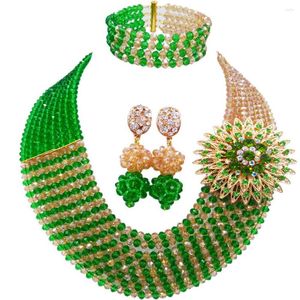 Bruiloft sieraden sets mode groen champagne gouden ab Afrikaanse ketting set kristal kralen 8jbk08