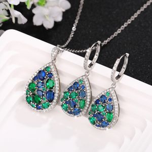 Ensembles de bijoux de mariage mode coréenne mariée exquise vert émeraude goutte d'eau Zircon boucle d'oreille et collier ensemble accessoires pour femmes 230627