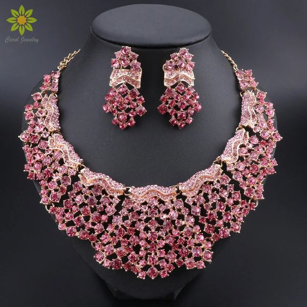Ensembles de bijoux de mariage, bijoux de Costume de fête de mariée en cristal rose, collier indien, boucles d'oreilles pour mariée, 231128