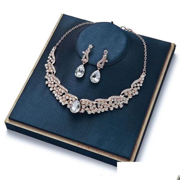 Ensembles de bijoux de mariage mode strass cristal fausse perle collier addearring pour la mariée mariée livraison directe Dhecb