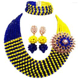 Bruiloft sieraden sets mode Royal Blue en Oneque Yellow African Beads Set Crystal Necklace 8JBK12