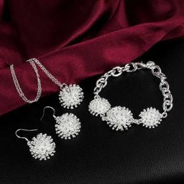 Bruiloft sieraden sets prima 925 sterling zilveren bloem oorbel ketting ketting armband ingesteld voor vrouw dame mode verloving charme h240504