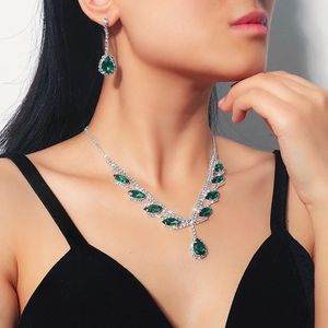 Ensembles de bijoux de mariage FYUAN rose rouge vert bleu cristal collier boucles d'oreilles pour femmes goutte d'eau pendentif accessoires de mariée 231201