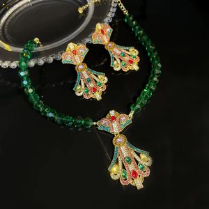 Ensembles de bijoux de mariage FYUAN Vintage Style baroque collier de perles vertes pour femmes géométriques boucles d'oreilles en cristal coloré Banquet 231101