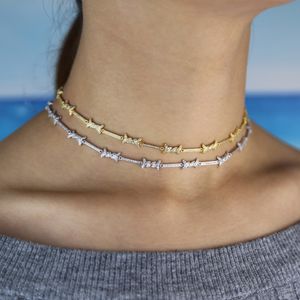 Ensembles de bijoux de mariage géométrique cz bar fil de fer barbelé charme collier ras du cou bracelet de haute qualité femmes magnifiques ensemble 230608