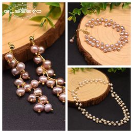 Conjuntos de joyería de boda GLSEEVO Perlas naturales Pendientes de gota Pulsera Collar conjunto Tendencia Moda Lujo Minimalismo Mujer Compromiso Banquete Regalo 230729