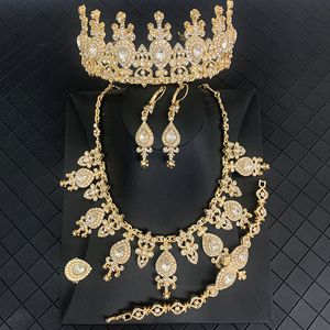 Ensembles de Bijoux de mariage couleur or métal turc ensemble Bracelet boucle d'oreille collier anneau couronne Bijoux arabe mariée cadeau 230511