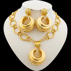 Ensembles de bijoux de mariage plaqué or, ensemble ras du cou, boucles d'oreilles de luxe, grand collier africain brésilien, bijoux de fête, 231219