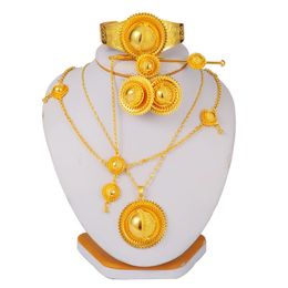 Conjuntos de joyería de boda etíope chapado en oro para mujeres y niñas, joyería Habesha de Dubai con cadena para el pelo, regalos nupciales africanos 231012
