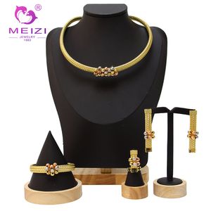 Bruiloft Sieraden Sets Vergulde Hanger Set Voor Vrouwen Prachtige Mode Trend Braziliaanse Ketting Oorbellen Ring Armband Gift 230717