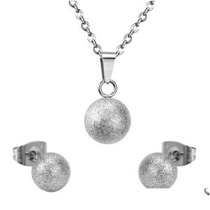 Ensembles de bijoux de mariage or Sier boule ronde en acier inoxydable ensemble femmes fête pendentif collier boucles d'oreilles livraison directe Dh0Yz