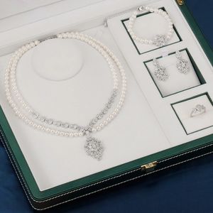 Ensembles de bijoux de mariage magnifique collier de perles Double couche pour femmes zircon cubique 4 pièces ensemble accessoires de tour de cou de mariée 231012