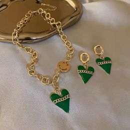 Bruiloft Sieraden Sets Groen Hart Oorbellen Kettingen Set voor Vrouwen Accessoires Eenvoudig Temperament Trui Kettingen Gift Joyero Komplet 230627