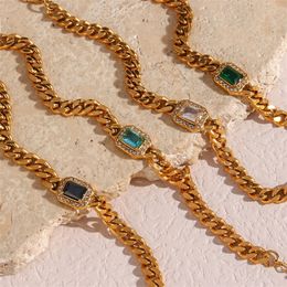 Ensembles de bijoux de mariage de haute qualité plaqué or 18 carats chaîne cubaine AAA colliers en zircon naturel bracelets en acier inoxydable bijoux étanches pour femmes 230613