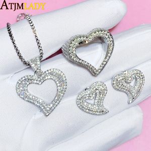 Bruiloft sieraden sets hiphop iced out mode cz holle hart hanger ketting kubieke zirconia bling harten ring steden oorrang vrouwen 230511