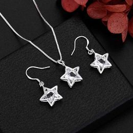 Bruiloft sieraden Sets Hot Nieuwe Y2K 925 Sterling Silver Noble Shiny Crystal Star -oorbellen en ketting voor vrouwen Fashion Party Wedding Set Gifts H240504