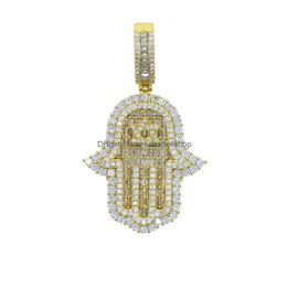 Conjuntos de joyería de boda Iced Out 5A Cz Hamsa Handfl Cubic Zirconia Collares pendientes para hombres Hiphop Bling 5 mm Cadena de tenis Rapero Drop D DHVQX