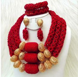 Conjuntos de joyería de boda, cristal indio, cuentas africanas rojas, conjunto de collar con babero, fiesta de eventos para mujer ABH0 231012