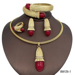 Bruiloft Sieradensets Italiaanse Braziliaanse Luxe Opaal Vergulde Ketting Oorbel Bangle Ring Set Voor Sieraden Geschenk Dagelijks gebruik 231207