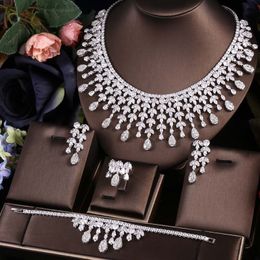 Bruiloft Sieraden Sets Janekelly 4 Stuks Bruids Zirconia Volledige Voor Vrouwen Party Dubai Nigeria Cz Kristal Ketting Sets 230511